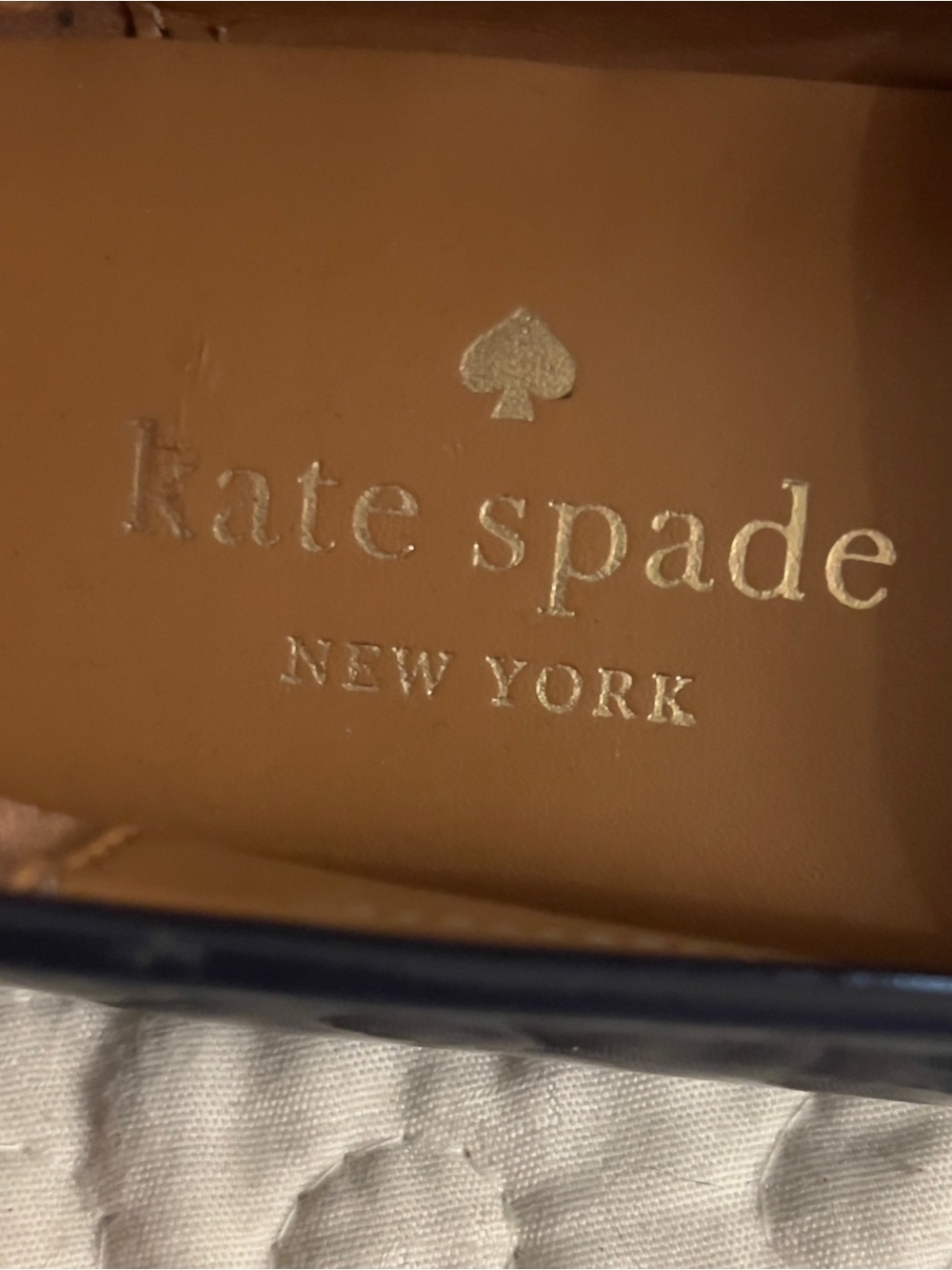 Kate Spade New York Navy Patent Leather Deck Loafers with Gold Logo - Picture 4 of 8